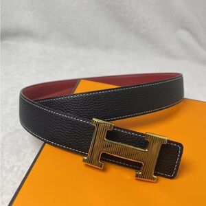 Hermes H Buckle Reversible Leather Belt 32mm Black / Rouge